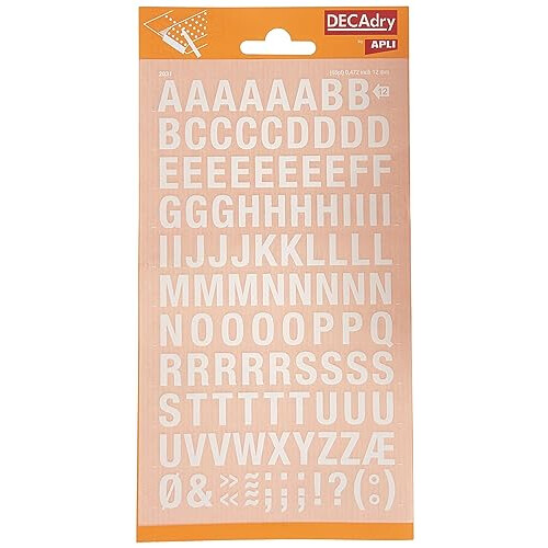 White Letters Transfers - 12 mm - 1 Sheet