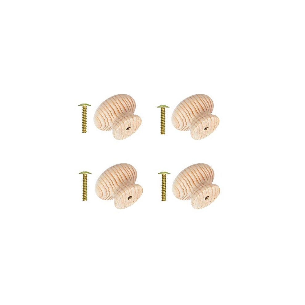 Terf Traditional Unlacquered Pine Wooden Cupboard Cabinet Door Knob 40Mm Chest Drawer Cupboard Kitchen Wardrobe Door Pull Handle Knobs With Fixing 5059655020470