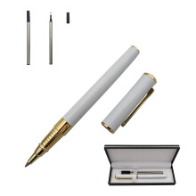 Metal Signature Pen Writing Smooth Black Ink Ballpoint Pen Business Gift Pen with Two 0.5mm Refills Gift Box for Women or Man (White)
