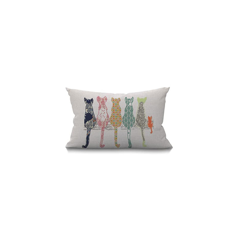 Cat Cushion Cover Funny Colourful Creative Cared Cats Cotton Linen Decorative Rectangular Throw Pillow Cover Pillowcase for Sofa and Bed Couch 12"X20