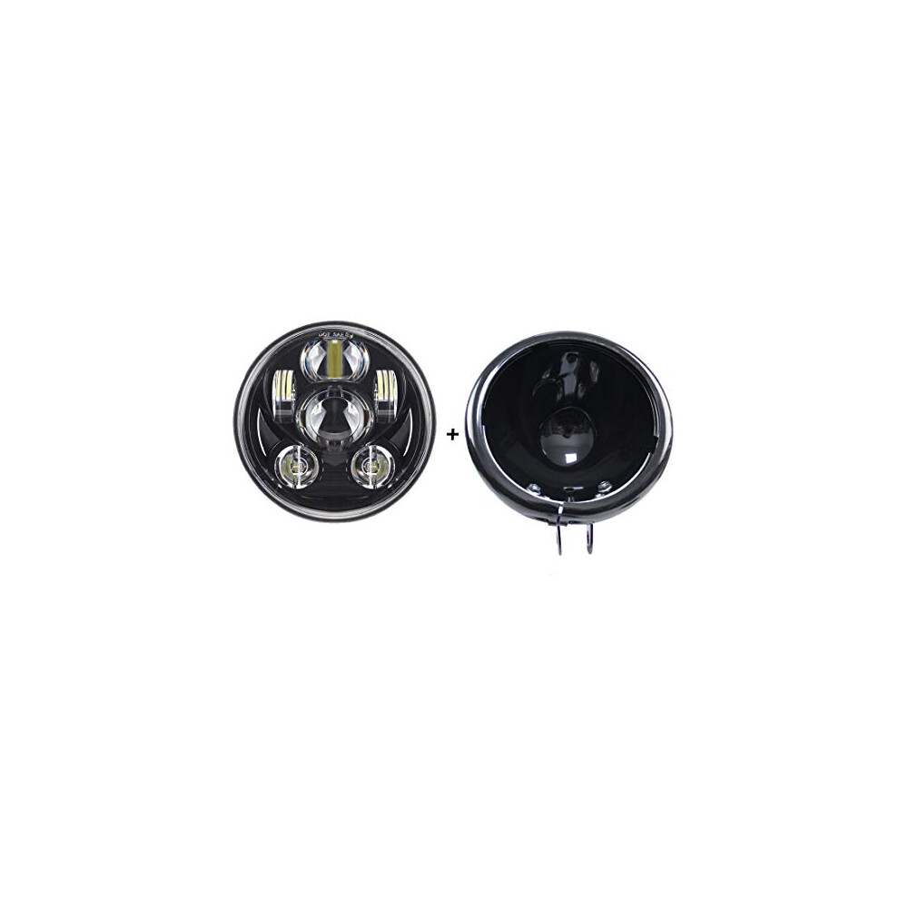 5.75 Inch Headlights Housing Bucket With 5.75" Inch Motorcycle Led Headlight Lamp Angel Eye For Harley Projector Black 714453196295