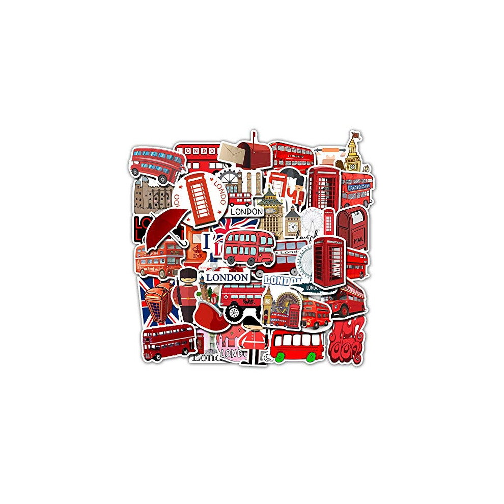Bric Dodo 50Pcs London Bus Stickers For Laptop Car Bike Helmet Phone Guitar Skateboard Computer Transportation Vinyl Stickers Waterproof Aesthetic Trendy