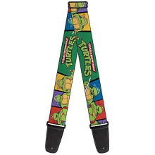 Buckle-Down Guitar Strap - Classic TMNT Group Pose3/TMNT Logo Green/Multi Color - 2" Wide - 29-54" Length