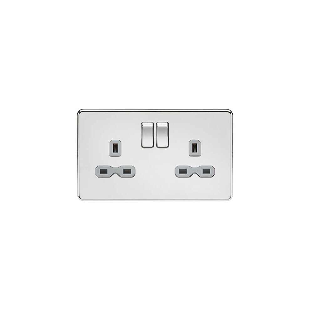Screwless 13A 2G Dp Switched Socket - Polished Chrome With Grey Insert 5055832968580