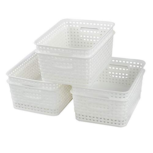 White Plastic Woven Storage Baskets, 6 Packs 1