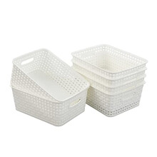White Plastic Woven Storage Baskets, 6 Packs