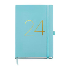 - Annual Planner 2024, Week to View, Plus Size 155 x 213 mm (similar A5), Stitched Leather Hard Cover, Elastic Rubber, Spanish, English and Portuguese