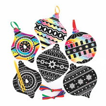 FC106 Bauble Scratch Art Christmas Decorations - Pack of 10, Festive Scratch Arts and Crafts for Kids, Craft and Create Family Christmas Gifts