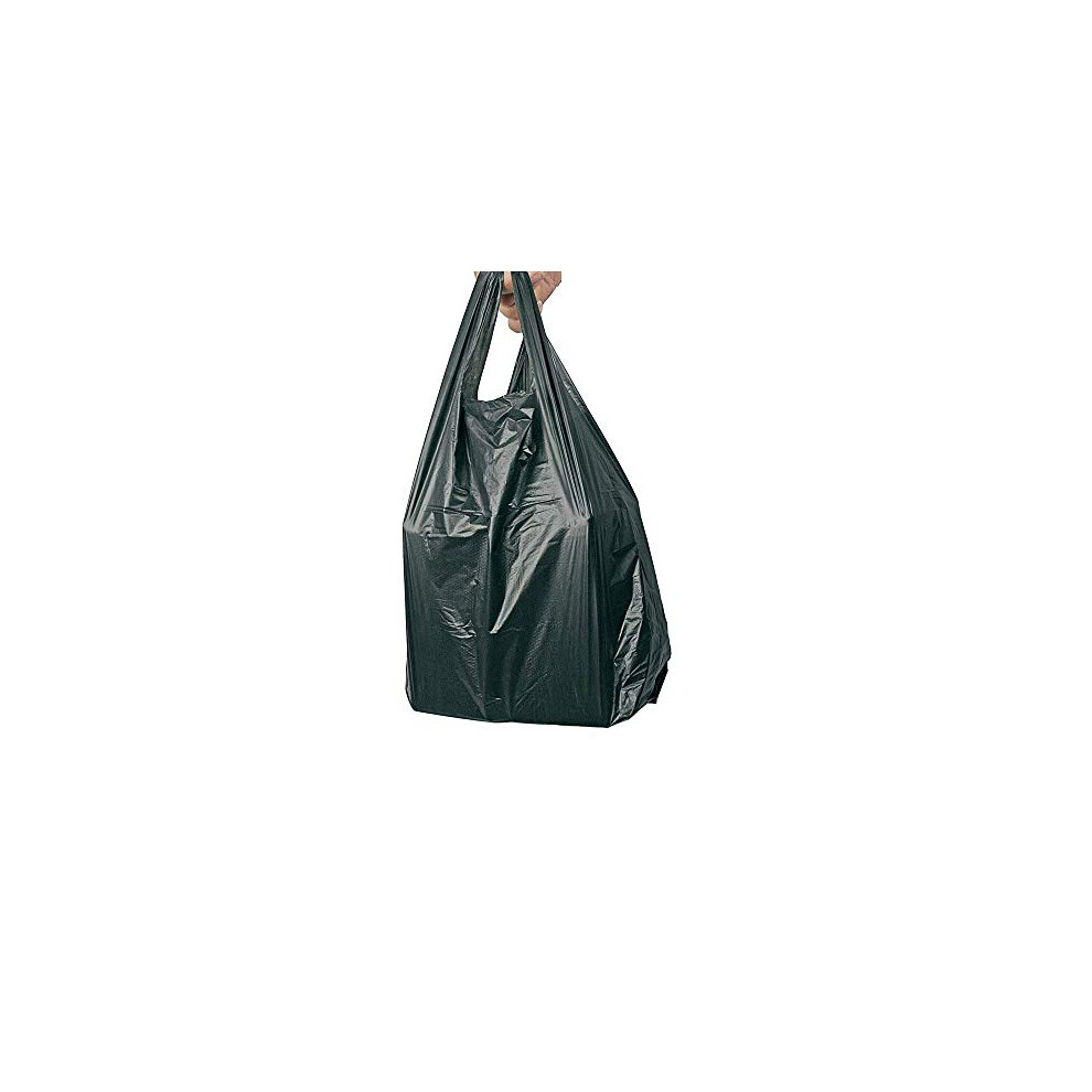 Sabco Black - 11 X 17 X 21" Strong Vest Style Plastic Carrier Bags | Heavy Duty | Recycled Eco Friendly (160)