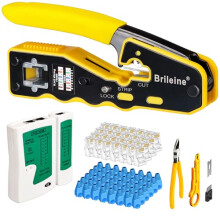 RJ45 Crimp Tool Pass Through Kit, Ethernet Crimping Tool with Network Cable Tester, 50PCS CAT6 Pass Through Connectors, 50PCS RJ45 Boots, Mini Wire