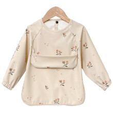 Long Sleeved Baby Bib 12-36 Months - Reversible Front Pocket for Baby Led Weaning - Waterproof & Easy to Clean - Ideal for Messy Mealtime - Cute &