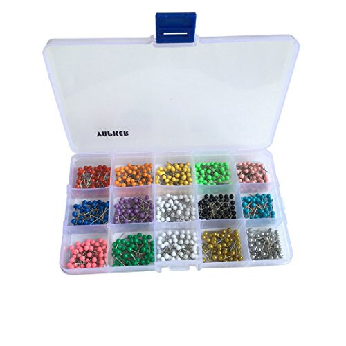 750 PCS Round Assorted 14 Colors Map Tacks 1/8 Inch Map Push Pins