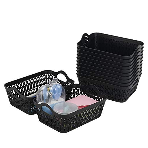 Desktop Plastic Basket, Set of 12 Plastic Small Storage Trays Baskets (Black) 1