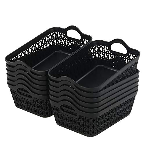 Desktop Plastic Basket, Set of 12 Plastic Small Storage Trays Baskets (Black)