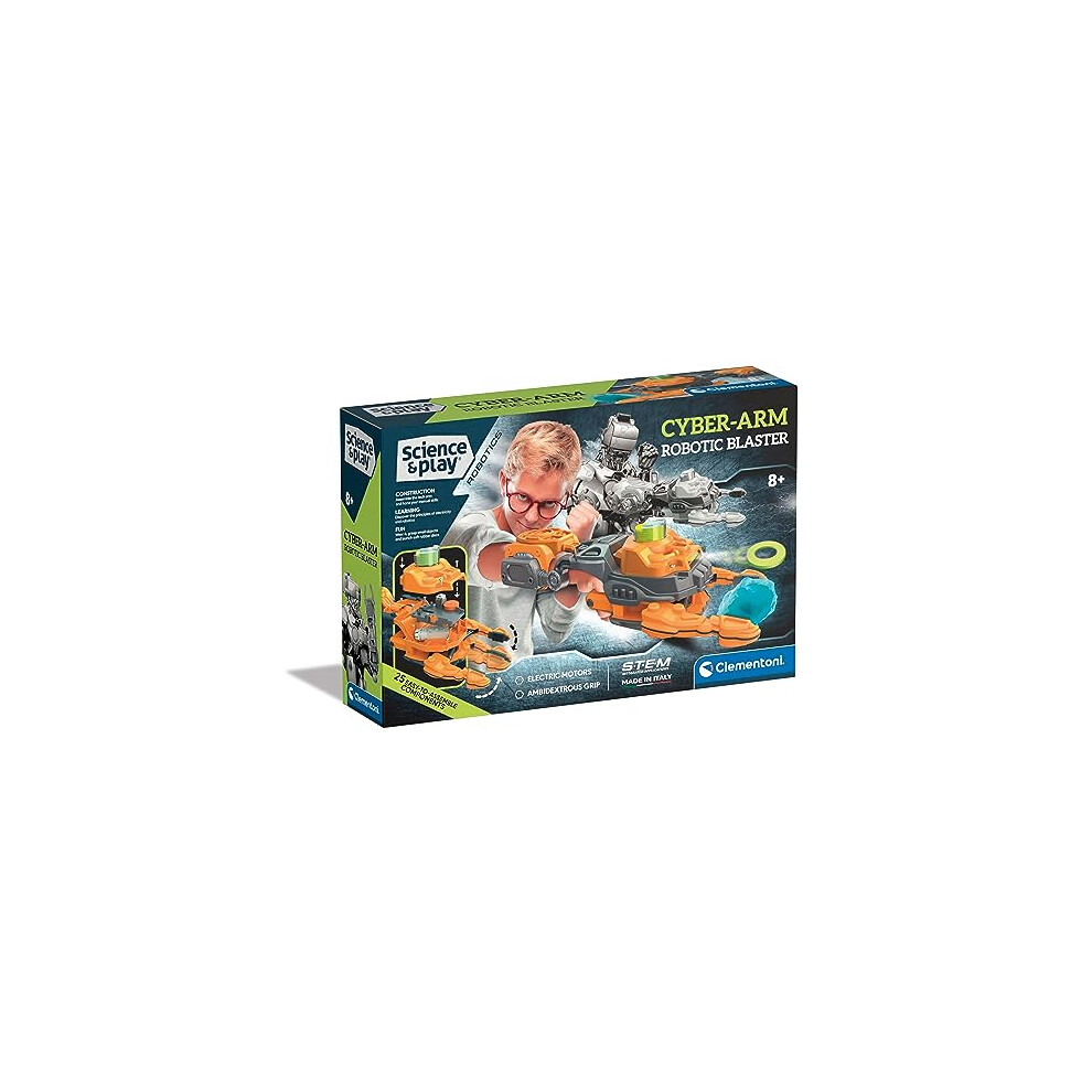 Clementoni 75086 Science & Play Cyber Blaster Arm, Robotic Glove That Shoots Soft Disks, Scientific Toys, Experiment Kit Age 8, English Version, Made In Italy