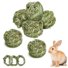 6 Pcs Rabbit Chew Grass Balls,Bunny Chew Toys Natural Timothy Grass Ring,Teeth Grinding Activity Play for Bunny Rabbits