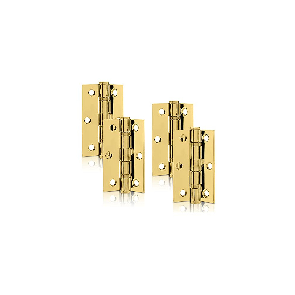 3 Inch (75Mm) Polished Brass Ball Bearing Hinges, Steel Door Hinge For Wooden Doors (2 Pairs) 5060568907253