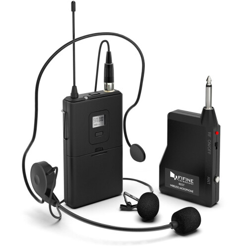 FIFINE Wireless Microphone System,FIFINE Wireless Microphone Set with Headset and Lavalier Lapel Mics, Beltpack Transmitter and Receiver,Ideal for Teaching,