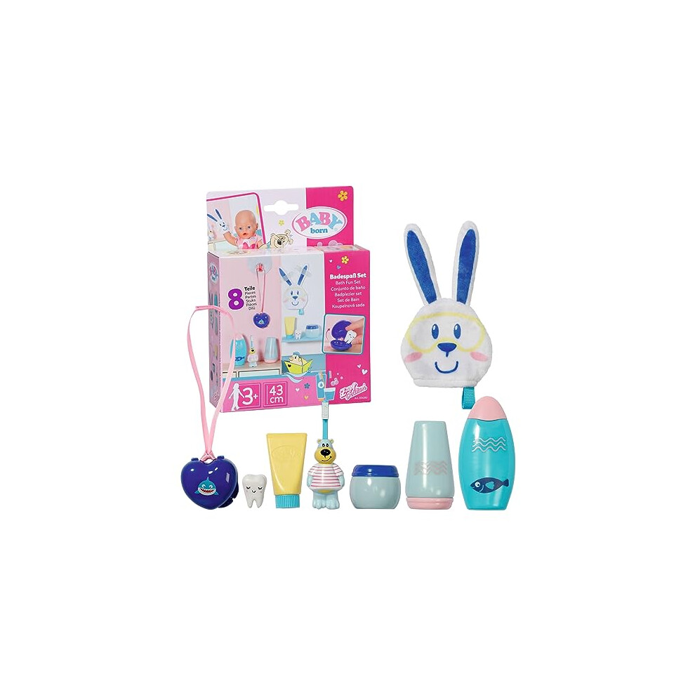 Bath Fun Set 834282 - 8 Accessories for Dolls up to 43cm - Includes Toothbrush, Wash Cloth, Bottles & More! - Suitable for Kids from 3+