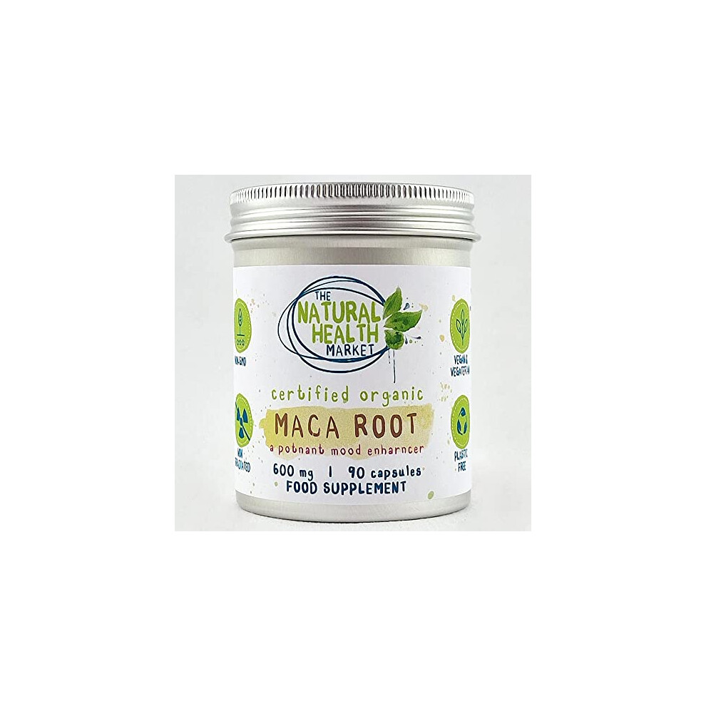 Organic Maca Root Capsules 600mg 90 Capsules by The Natural Health Market  Soil Association Organic Certified