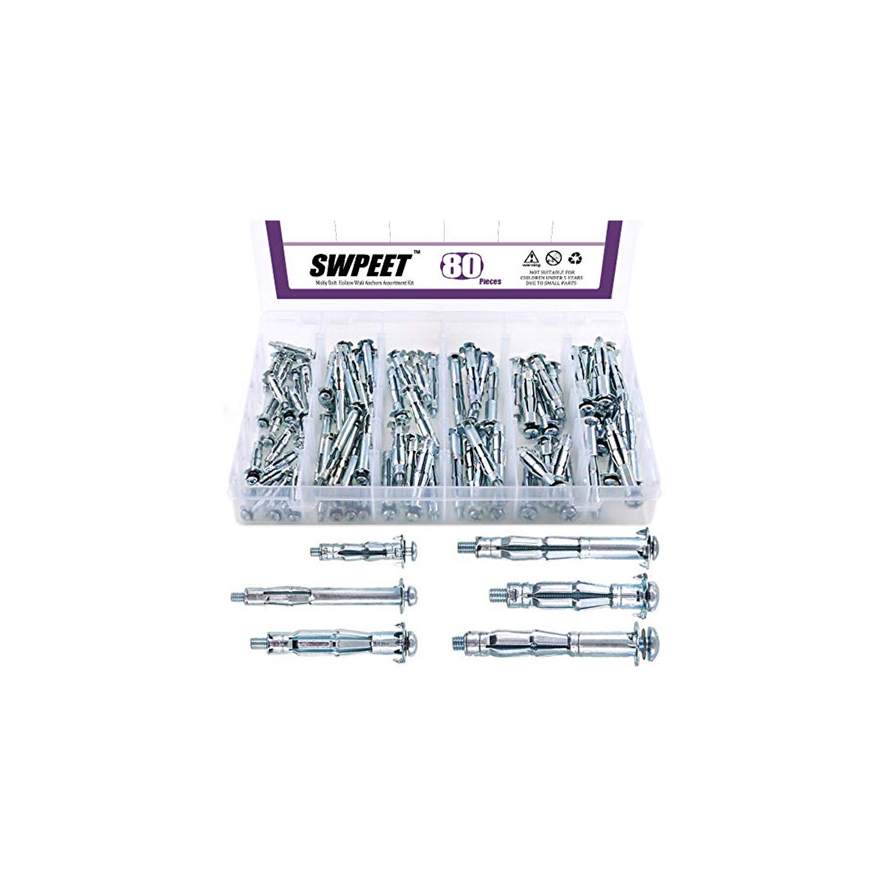 80Pcs Molly Bolt Assortment Kit, Hollow Wall Anchors Perfect For Secure Drywall, Sheetrock And Paneling To Walls Or Ceilings - M432, M460, M552, 799862353873