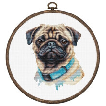 Luca-S Cross Stitch Kit met hoepel inbegrepen Pug BC230 Telpatroon voor volwassenen Handwerk- en borduurpakket