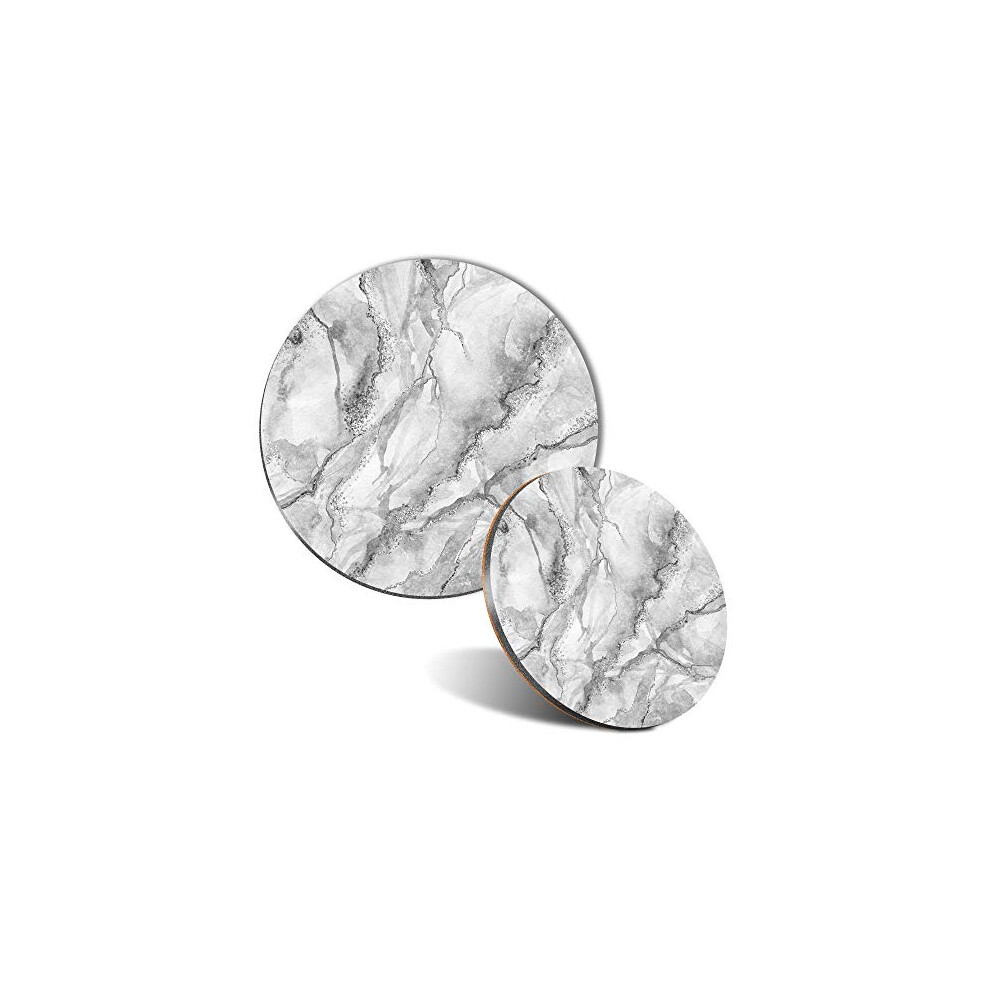 Photos - Other for Computer Mouse Mat & Coaster Set - BW - Grey White Marble Effect Pattern 20 cm & 9 cm for Computer & Laptop, Office, Non-slip Base #4
