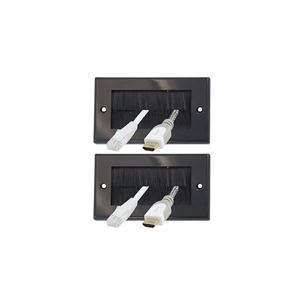 Black Brush Double Twin 2 Gang Wall Outlet Cable Entry Plate Tidy Mount Face Plate Wall Plate (2) 5060503876040