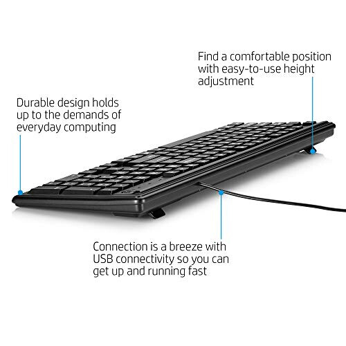 HP Keyboard 100 - Wired USB with Height Adjust & Number Pad. Compatible with Windows PC, Notebook, Laptop, Mac 2