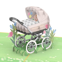 papercrush Pop-Up Card Birth Pram - Neutral 3D Birthday Card for Girls and Boys, Congratulations for Baby, Greetings Card or Money Gift for Birth