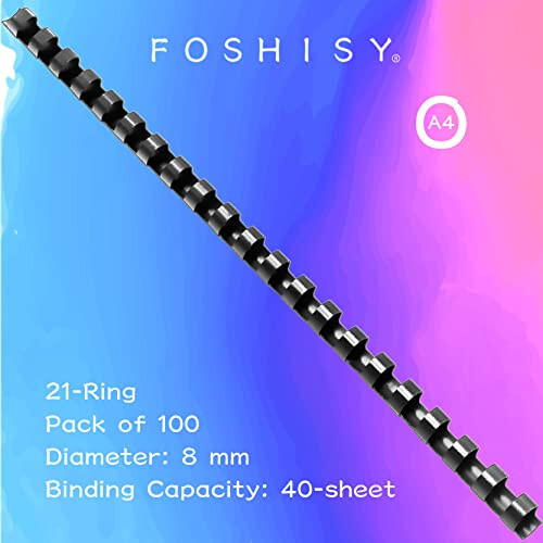 FOSHISY Plastic Binding Combs 21 Ring A4 8mm Comb Binding Spines,40 Sheet Capacity,Pack of 100,Black 1