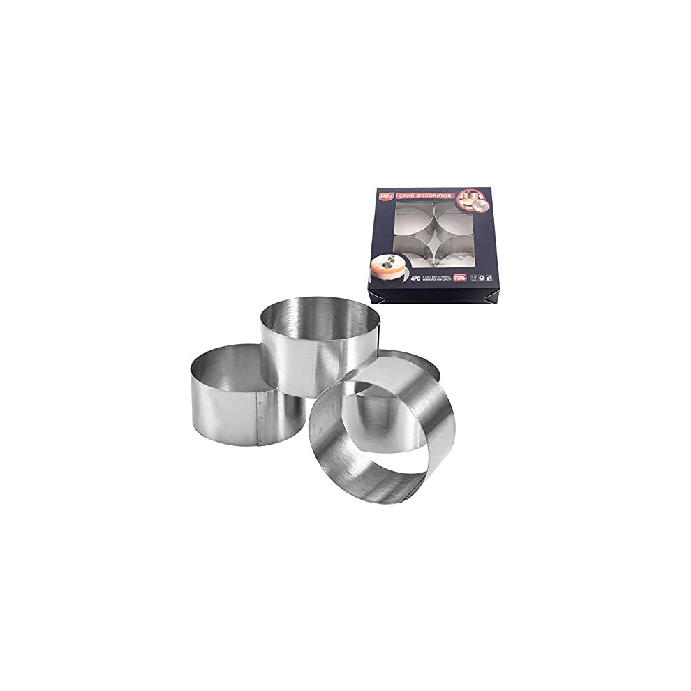 Mousse Ring,4 Pcs Stainless Steel Cooking Rings Round Cheesecake Moulds Mini Baking Rings Non Stick Cake Flan Rings Tin for Crumpet, Pastry, Pancake,