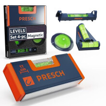 Mini Level Set 4pcs. - Mini Level, T-Level, Bullseye Spirit Level, and Line Level - All-Round Set - Reinforced Magnet for Maximum Adhesion -