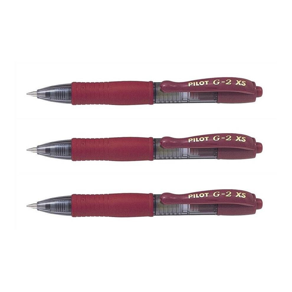 Set of 3 Mini Gel Ink Rollerball Pens G2 XS7 Pixie Line 0.4 mm (Ball 0.7 mm) Burgundy