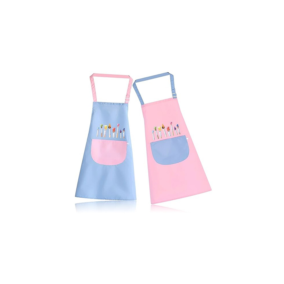 2 Pcs Apron for Kid Painting Apron Age 6-12 Waterproof Chef Aprons for Kitchen Painting Cooking Baking-6045 cm(Pink and Blue)