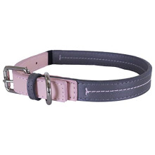 Baby pink & grey leather dog collar 18-22", L