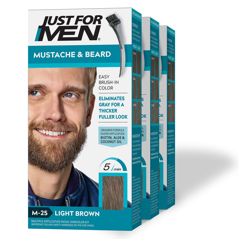 Brush-In Mustache, Beard And Sideburns, Light Brown - Kit (Pack of 3)