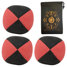 3 x Pro 110g Cascade Suede Juggling Balls - Quality Thud Juggling Balls & Bag - Set of 3 Beginner Juggling Balls (Red/ Black)