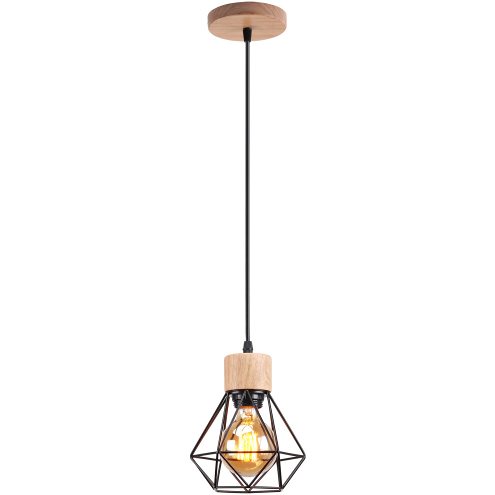 Retro Pendant Light Vintage Pendant Light Black Modern Pendant Lamp Indoor Pendant Light Metal Wood Hanging Light