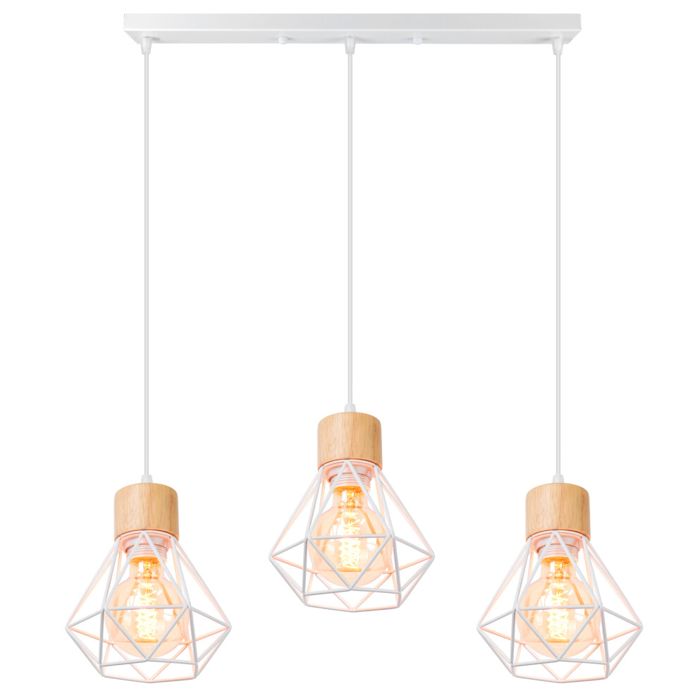 Vintage Pendant Light Retro Pendant Light White 3 Lights Pendant Lamp Modern Indoor Pendant Light Metal Wood Hanging Light