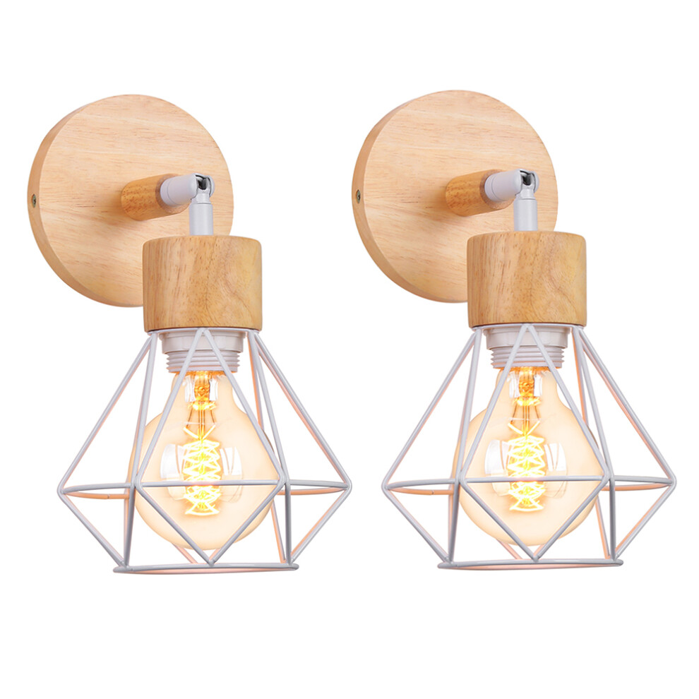 (2X)Retro Wandleuchte Weiß Vintage Holz Wandleuchte Moderne Wandleuchte Minimalistische Innen Wandleuchte FüR Schlafzimmer Bar BüRo, E27-image