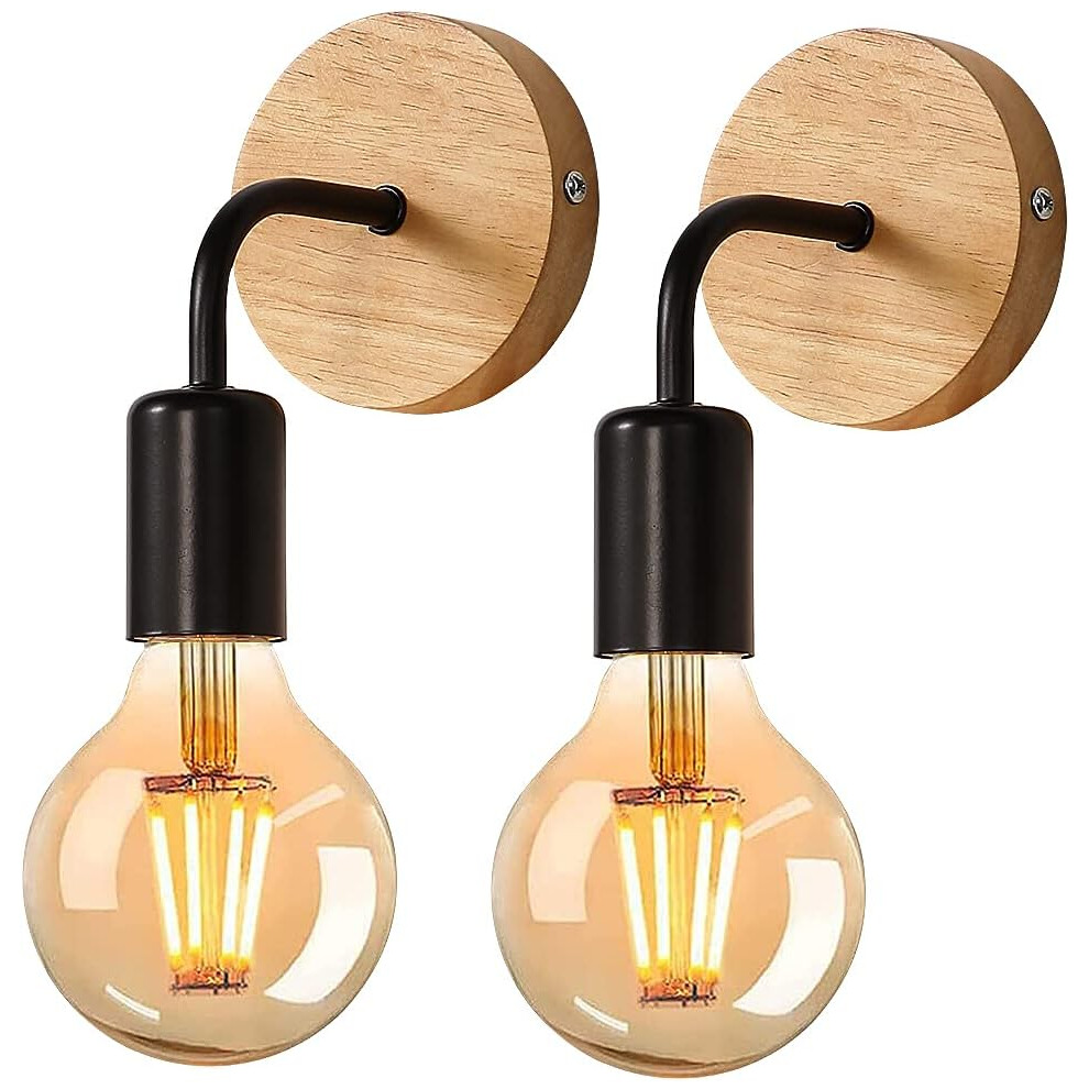 2PCS Retro Wandleuchte Vintage Wandleuchten Eisen Holz Wandleuchte E27 Schwarz FüR Hotel Nachttisch Schlafzimmer-image