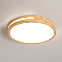 Plafonnier LED 30 cm en bois naturel, lumière blanc froid 6000K design moderne pour salon, chambre, cuisine, couloir
