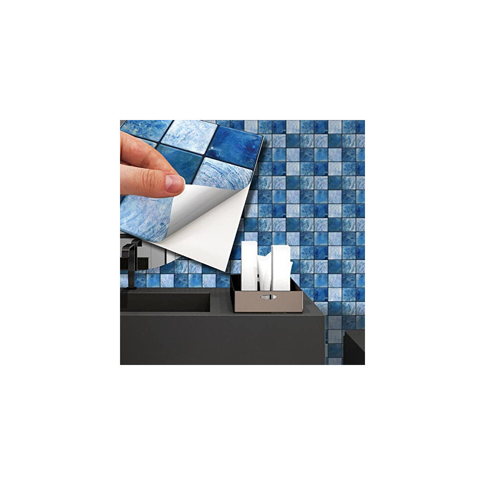 15Cm(6") 24 Pieces Mother Pearl Blue Jewel Large Mosaic Wall Tile Sticker Set Peel And Stick Backsplash Decals Vinyl Home Decors Splashback For 5056451926982