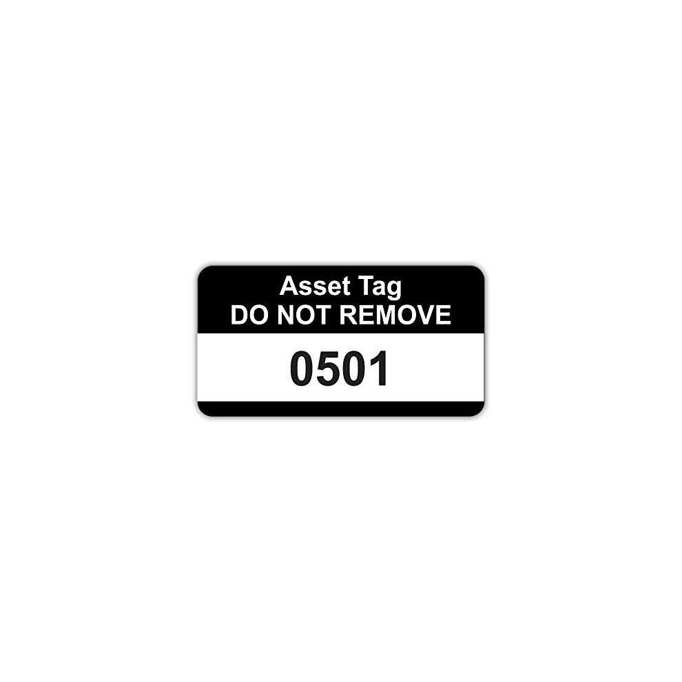 Black Asset Tag Labels - Numbered 501 to 1000-38mm x 20mm Permanent Synthetic PP Labels - Price per Pack of 500 Labels (P/NO. 7828648B)