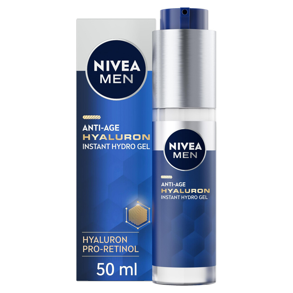 MEN Anti-Age Hyaluron Face Moisturising Gel (50ml), Men's Moisturiser with Hyaluronic Acid and Pro-Retinol, Visibly Reduces Deep Wrinkles, Hydrates,