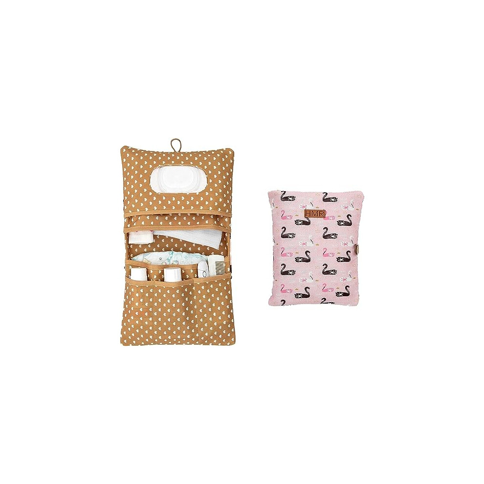 Diaper Bag With Changing Mat Organizer And Cosmetic Bag 2In1 - Small Diaper Bag For On The Go Mom's Diapers Wipes Baby Organizer (Swan) Cream Hamur Home