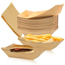 50 Pack 2 lb Food Serving Trays, Small Kraft Paper Oil-Proof Food Disposable Recyclable Take Out Food Serving Boats Baskets Trays for Concession Food