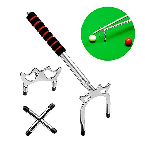 Cue Stick Bridge, Retractable Snooker Cues Bridge with 3PCS Replaceable Brass Bridge Head, Pool Table Accessories for Pool Table