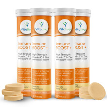 Vitaliva High Strength Vitamin C 1000mg & Zinc 15mg - One a Day, Sugar Free, Orange Flavoured Effervescent, Vegetarian